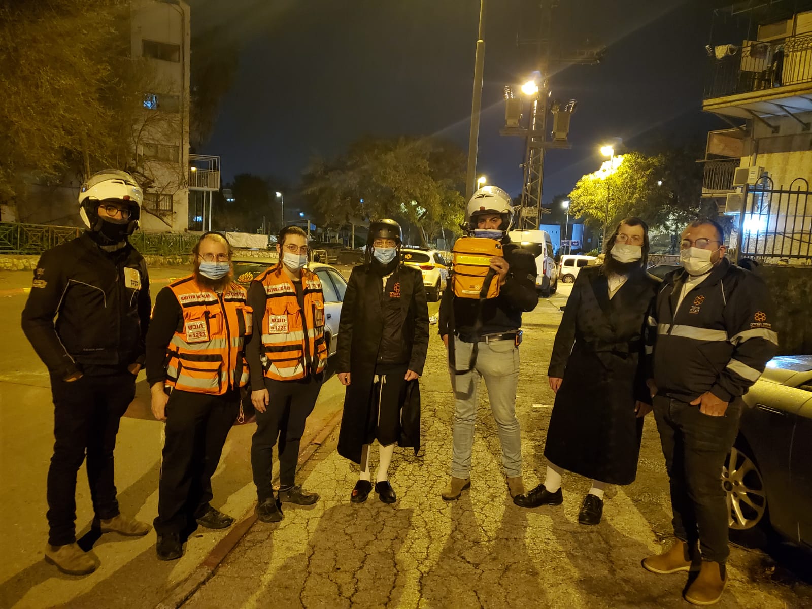 From right to left EMTs Aharon Ben Harush Naftali Shmerler Mordechai Dahan Eliezer Wagschall Mordechai Leibovitch Yosef Elimelech Roth Nissim Ben Schimol