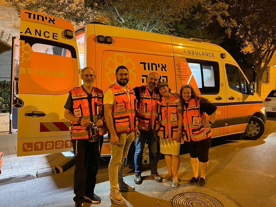 The ambulance crew after responding to the cardiac arrest in Modiin Moshe Center Frances to his left