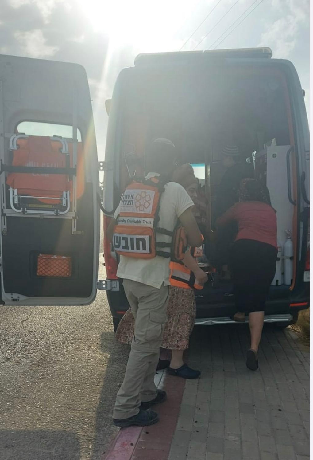 The victim of the attack stepping into the United Hatzalah ambulance 1