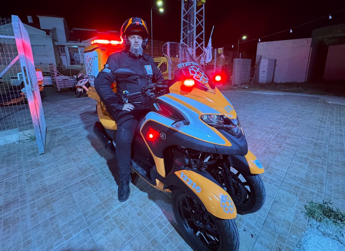 Rabbi Chaim Sassi on his new ambucycle credit United Hatzalah